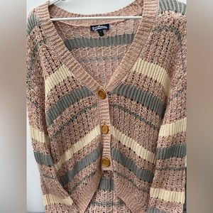 Cream,Gray&Pink- Women’s Crochet Buttoned Cardigan- Size: Medium